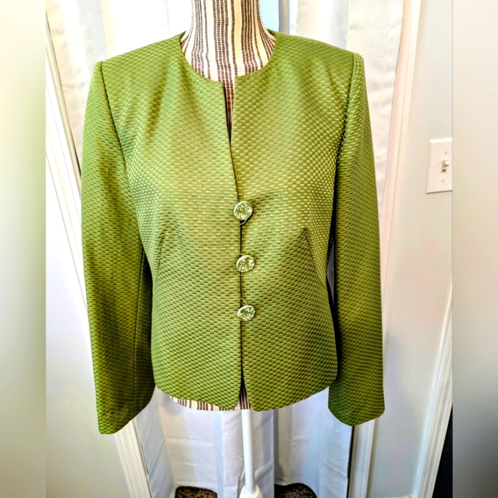 VINTAGE ARMANI COLLEZIONI Blazer Women's Sz 12 Green Cotton Silk $995 NWT Luxury